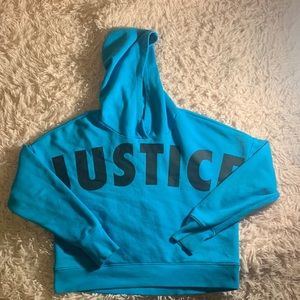 blue justice crop hoodie